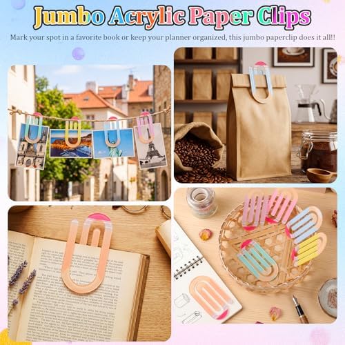 AmazingSpark 24 Pcs Acrylic Paper Clips for Teacher, Pastel Pencil