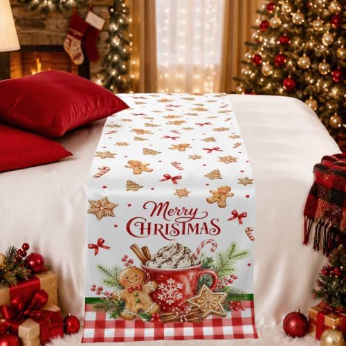 Merry Christmas Bed Runners for Queen Size Bed, Decorative Bed Runner