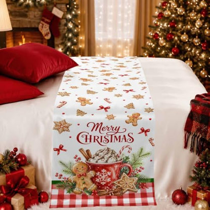 Merry Christmas Bed Runners for Queen Size Bed, Decorative Bed Runner
