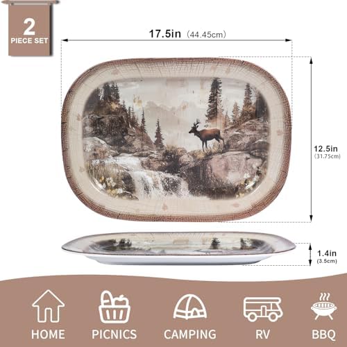 2 Pack Extra Large 17.5 Inch Deer Serving Trays,Reusable Melamine