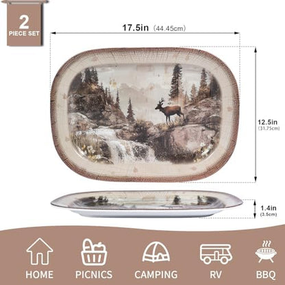 2 Pack Extra Large 17.5 Inch Deer Serving Trays,Reusable Melamine