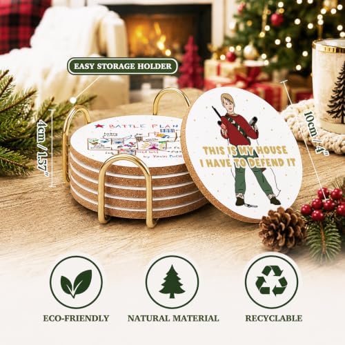 Home Alone Merch Gifts, 6Pcs Christmas Drink Coasters with Metal