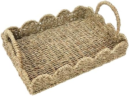 Household Essentials Seagrass Decorative Tray with Scalloped Edge