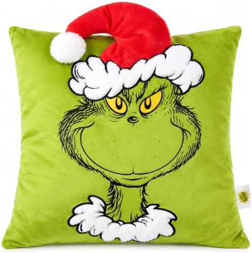Get Trend The Grinch Christmas Throw Pillow with 3D Santa Hat