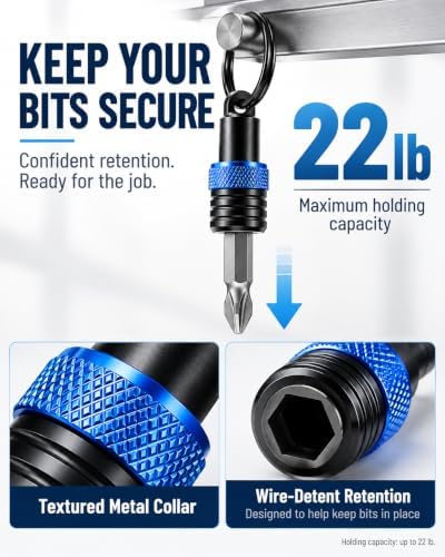 6pcs Bit Holder Keychain with Clip for 1/4" Hex Shank, Gift for Men