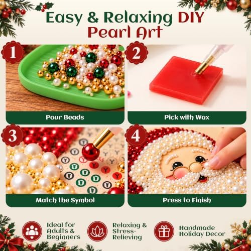 CALLUMR DIY Christmas Pearl Diamond Painting Art Kit with Frame