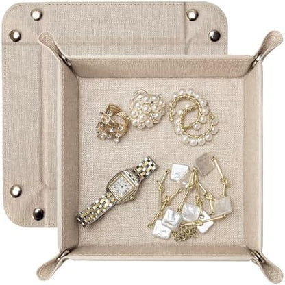 UnionBasic Faux Leather Valet Tray, Jewelry Catchall Tray, Beige