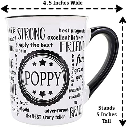 Cottage Creek Poppy Coffee Mug, Word Art Cup, Fathers Day Gift for