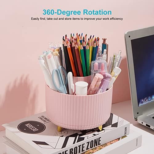 360 Degree Rotating Desk Pen/Pencil Holder, 5-Slot Organizer, Cute