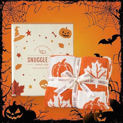 Snuggle Sac Fall Checkered Blanket Orange Pumpkin Maple Leaf Throw
