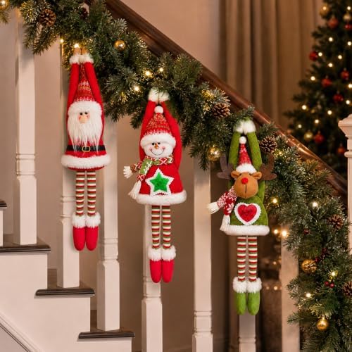 Christmas Hanging Plush Decorations for Home, 3 Pack Long Legs Santa