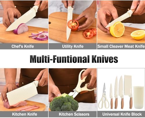 Knife Set, Wiztoynia 6-Piece Beige Kitchen Knife Set for Home