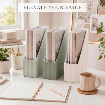 Beautiful Magazine Holder Set of 3 - Sturdy File Holder for Desk or