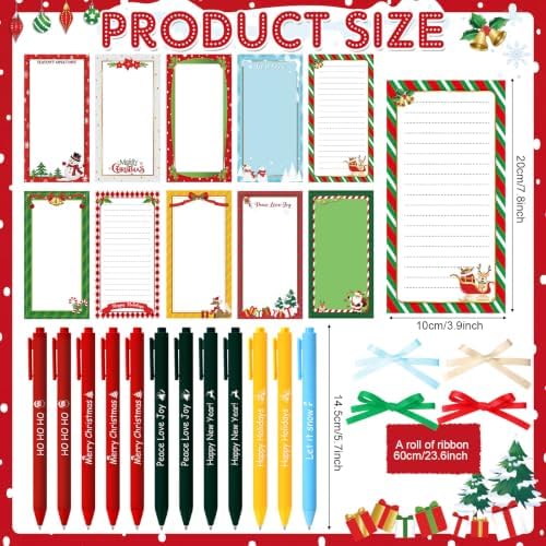 Tellingyou 60 Pcs Christmas Sticky Notes with Pens and Ribbons 10