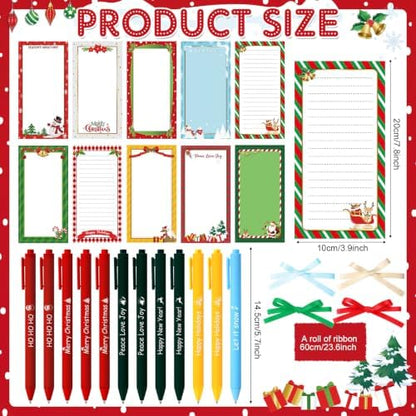 Tellingyou 60 Pcs Christmas Sticky Notes with Pens and Ribbons 10