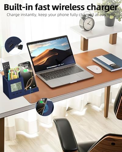 Desk Organizer with Wireless Charger, Digital Clock, Thermometer &