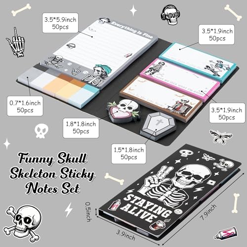 B1ykin Sticky Notes Set - 550 Sheets Memo Writing Pad Funny Skeleton
