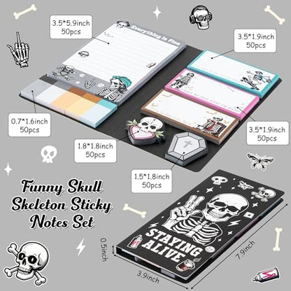 B1ykin Sticky Notes Set - 550 Sheets Memo Writing Pad Funny Skeleton