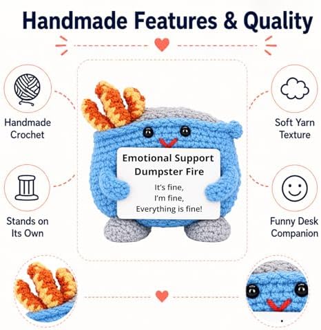 Emotional Support Dumpster Fire Crochet, Handmade Positive Support