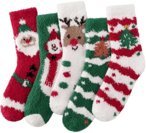 Trifabricy Fuzzy Socks, 5 Pairs Cute Chirstmas Fuzzy Socks for Women