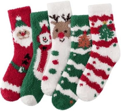Trifabricy Fuzzy Socks, 5 Pairs Cute Chirstmas Fuzzy Socks for Women