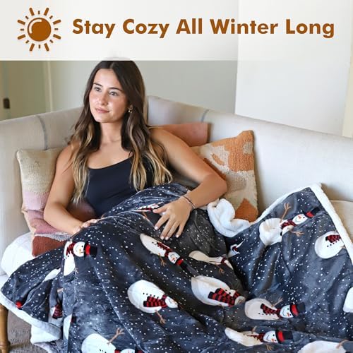 Tirrinia Christmas Throw Sherpa Blanket 50" x 60" Snow Man Pattern