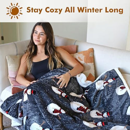 Tirrinia Christmas Throw Sherpa Blanket 50" x 60" Snow Man Pattern