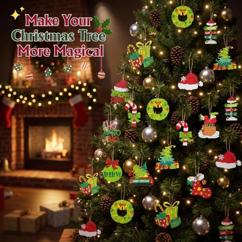 36 Pcs Christmas Ornaments for Tree, Hanging Wooden Christmas