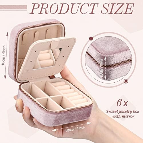 Yinkin 6 Pcs Travel Jewelry Case Portable Bridesmaid Gift Box Velvet