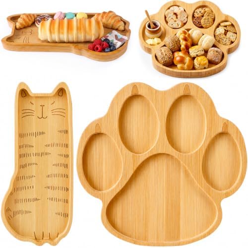 Sintuff 2 Pcs Cute Cat Paw Shaped Charcuterie Board, Bamboo Serving