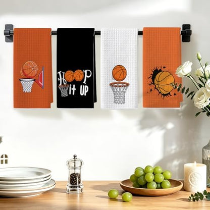 4 Pcs Basketball Hand Towels, Basketballs Gifts Reusable Dish Towels
