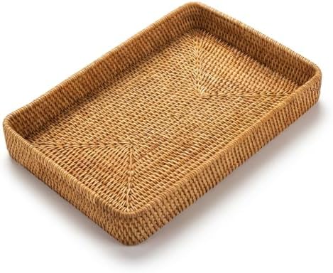 14.6" x 9.1" Large Wicker Storage Tray, Natural Rattan Basket