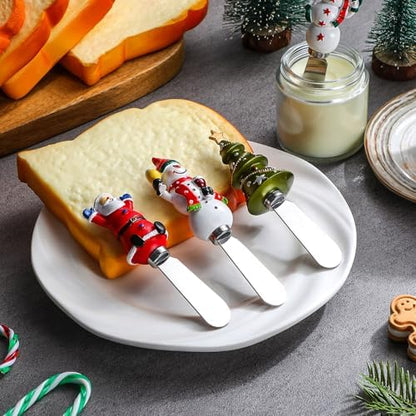 Lasnten 8 Pcs Christmas Cheese Knife Holiday Butter Spreaders for