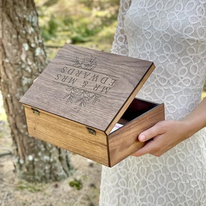 Personalized Wedding Card Box, Wooden Memory Keepsake Lock box with
