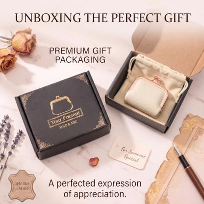 Genuine Leather Mini Travel Jewelry Box Kiss Lock Closure (White)