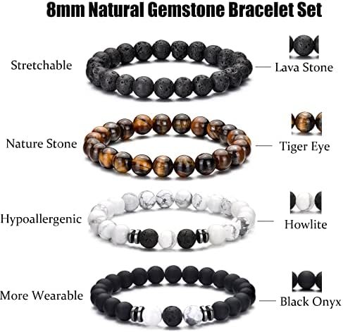RANKEEF Tiger Eye Bracelet For Men 8MM Natural Stone Beads Bracelet