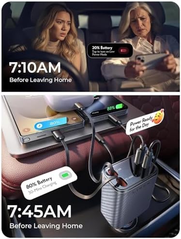 LISEN Retractable Car Charger, 84W Car Charger USB C Fast Charger