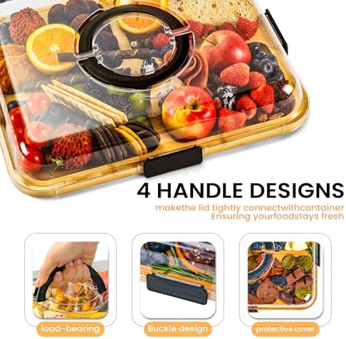 Portable Charcuterie Board with Clear Lid, Cheese & Snack Tray