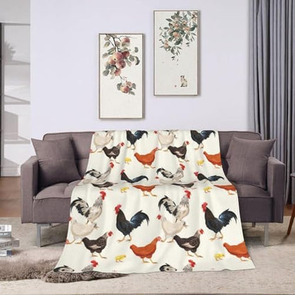Chicken Gifts for Women, Hen Rooster Fleece Throw Blanket, 40"x60"
