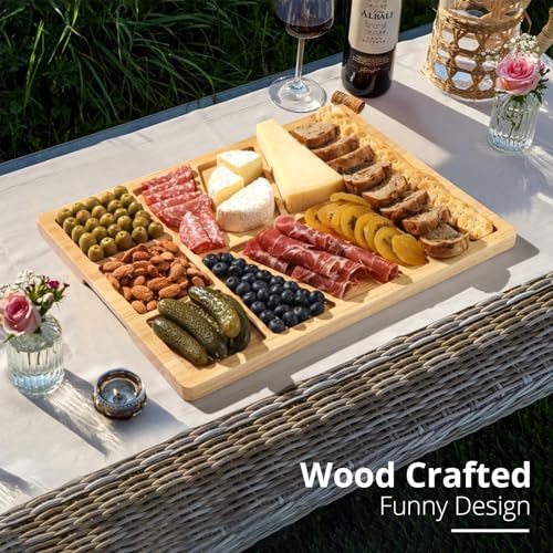 Funny Charcuterie Board with Compartments Guide, Large Wooden Cheese