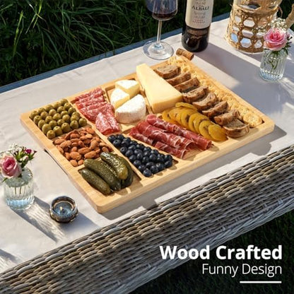 Funny Charcuterie Board with Compartments Guide, Large Wooden Cheese