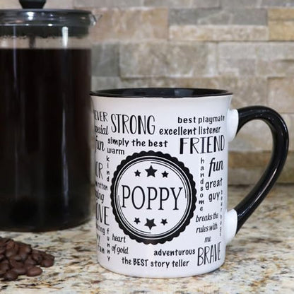 Cottage Creek Poppy Coffee Mug, Word Art Cup, Fathers Day Gift for