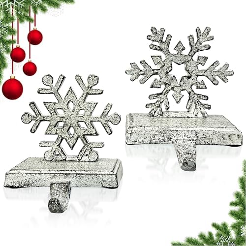 2 Pack Cast Iron Christmas Stocking Holders for Mantle, Set of 2 Heavy