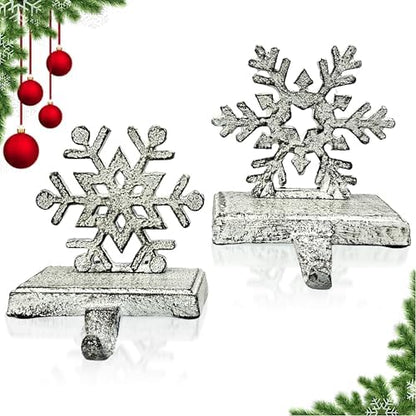 2 Pack Cast Iron Christmas Stocking Holders for Mantle, Set of 2 Heavy