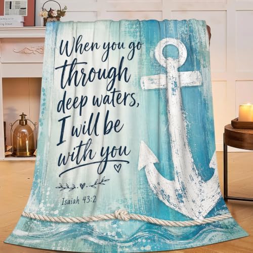 Dynova Christian Anchor Blanket Nautical Scripture Throw Faith Gift