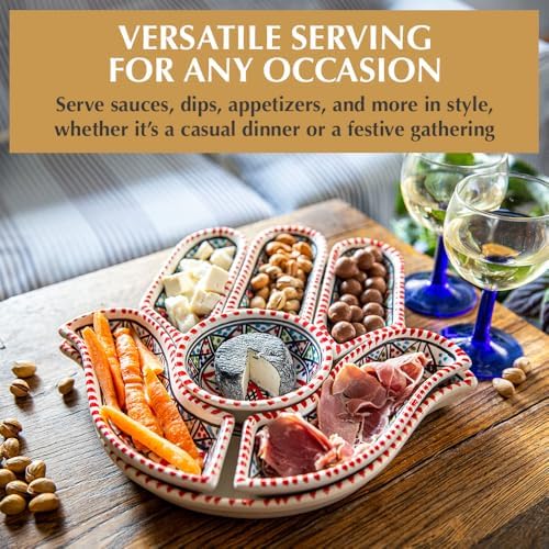 Kamsah Hamsa Serving Platter – 7-Piece Hand-Painted Ceramic Colorful