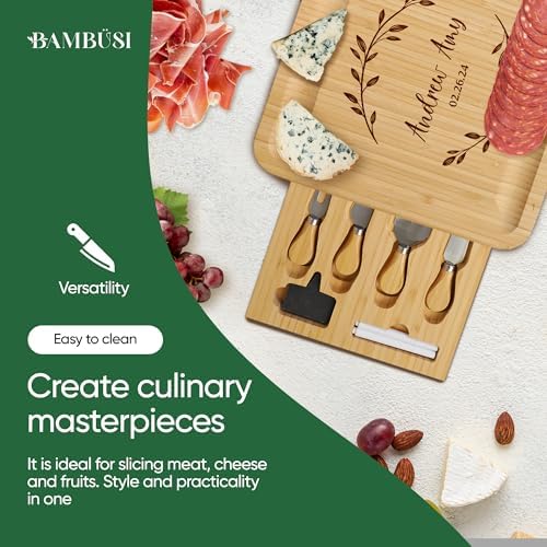 Personalized Charcuterie Board Gift Set - Custom Engraved Bamboo