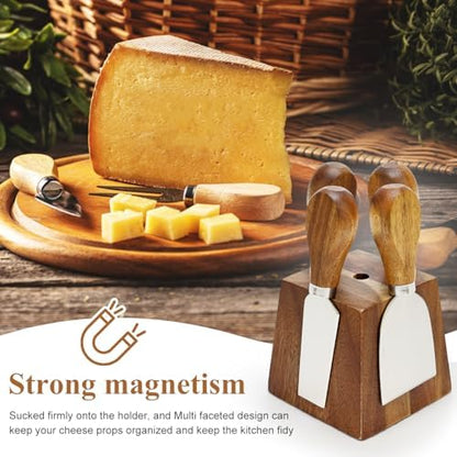 9 Pack Cheese Knives with Holder Acacia Wood Charcuterie Board