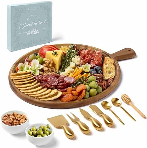 Charcuterie Board Set with Serving Accessories, Acacia Wood