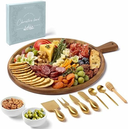 Charcuterie Board Set with Serving Accessories, Acacia Wood